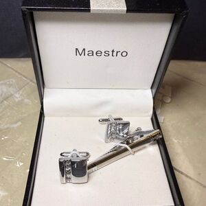 Silver Cufflinks and Tie Clip Set